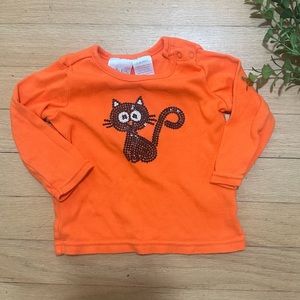 2/$10 Sale! Koala Kids Orange Shirt with Black Sequined Cat Size 3-6 Months